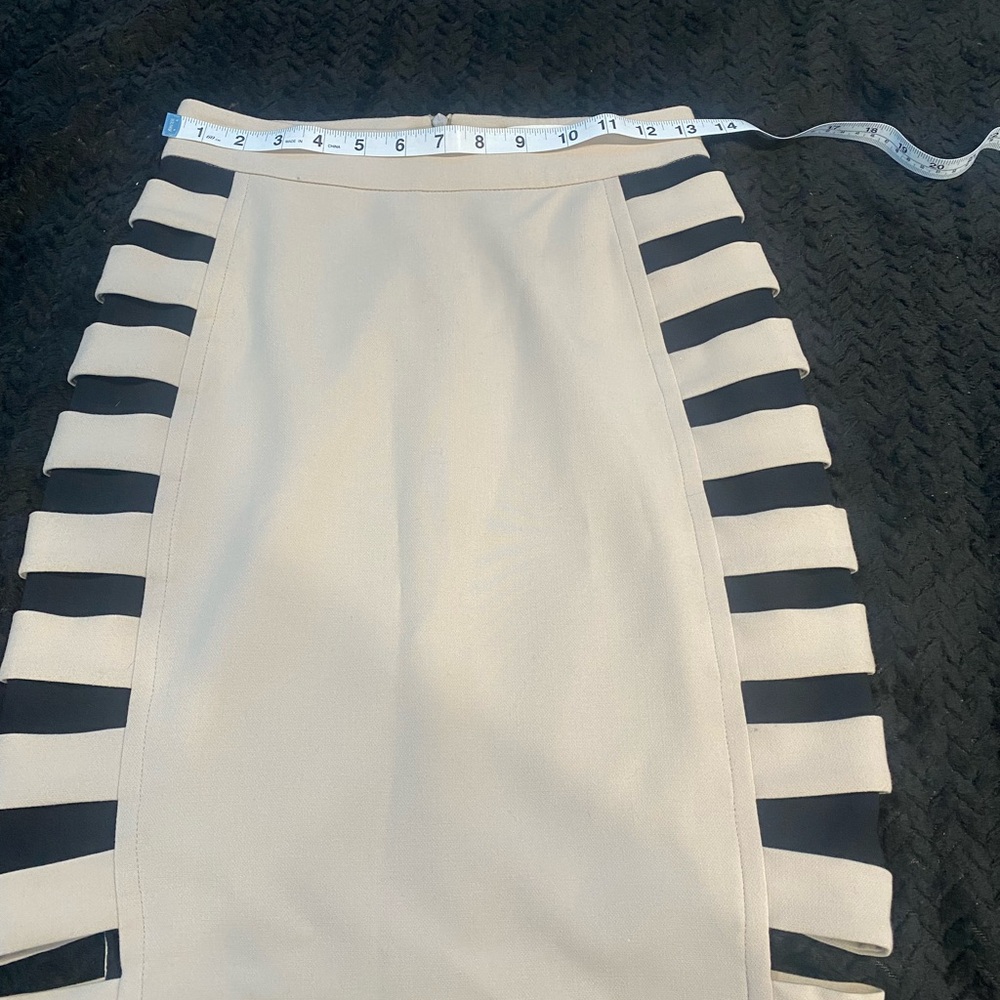 Yigal Azrouel Beige and Black Striped Pencil Skirt